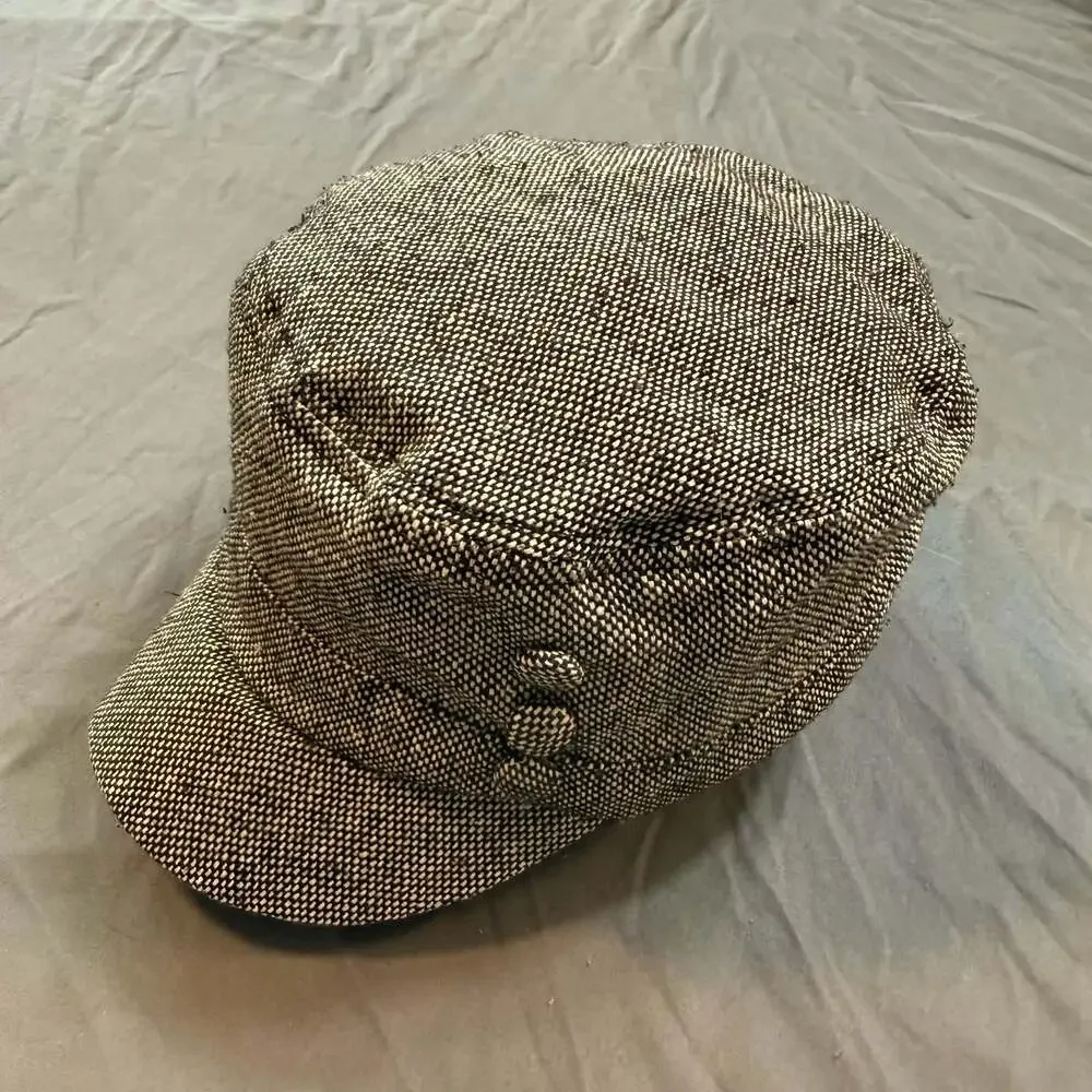 Women’s Black White Tweed Newsboy Cadet Cap Military Style Hat